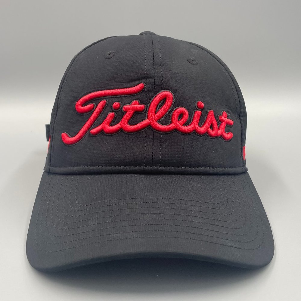 Titleist Pro V1 Golf Hat Cap Black Red Spellout Foot Joy FJ Golfer Driver GreatP